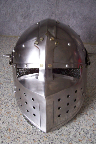 Spätmittelalterliche Beckenhaube 2mm Stahl mit Kettenbrünne Größe 58 – Bild 1