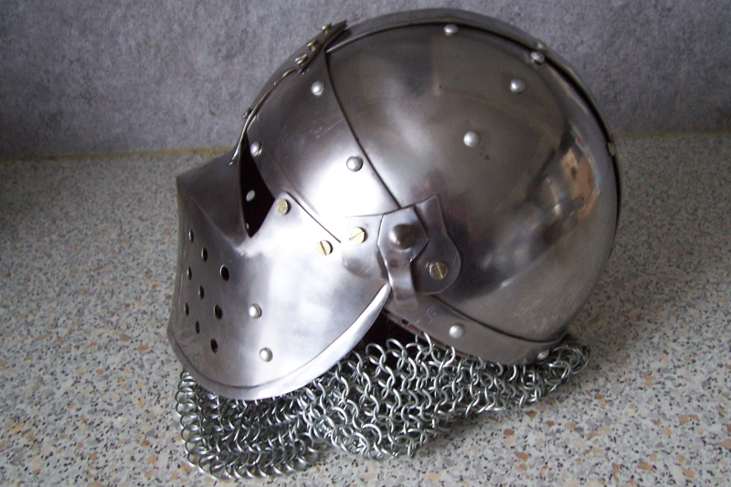 Spätmittelalterliche Beckenhaube 2mm Stahl mit Kettenbrünne Größe 58 – Bild 2