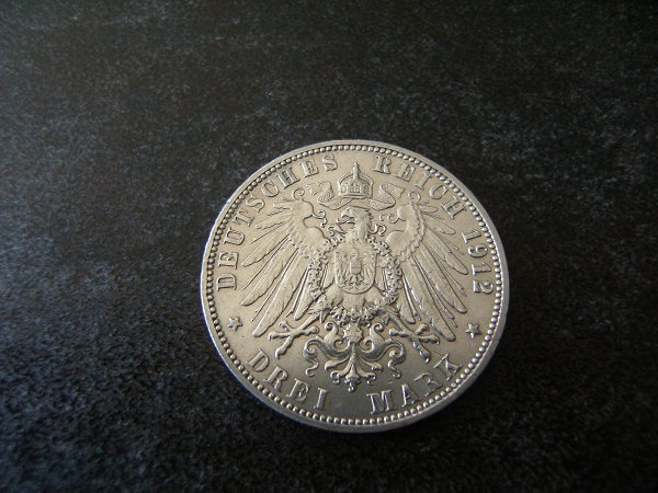 Silbermünze Deutsches Reich 3 Mark 1912 – Bild 2