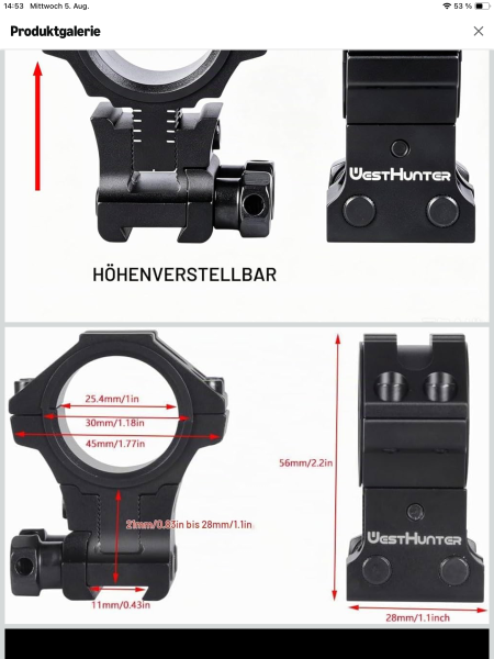ZF Montage, 30 mm, 11 mm Schiene, höhenverstellbar – снимка 3