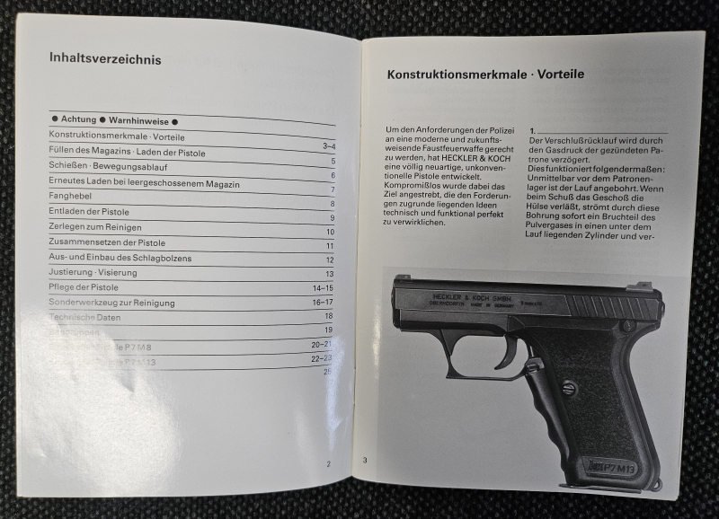 Original Heckler & Koch Bedienungsanleitung P7 M8 / P7 M13 – 9 mm Para – Bild 3