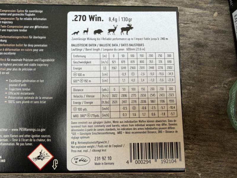 Munition RWS HIT 270 Win 8 Schachteln 159 Schuss 8,4 gr. bleifrei – Bild 4