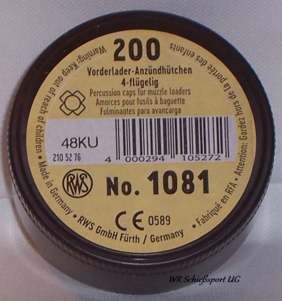 200St. RWS Vorderlader-Zündhütchen - 4-flügelig - No.1081 - #2105276 – Bild 1