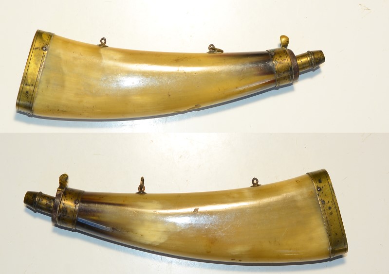 Original Pulverhorn, flach, Messingbesatz – imagem 1