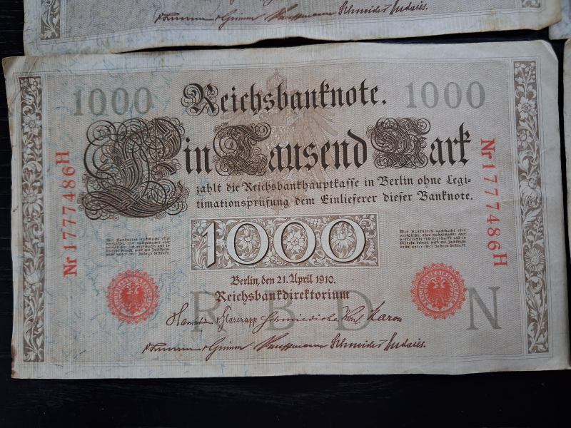 1000 Mark Reichsbanknote Kaiserzeit 5 Stück – Bild 2