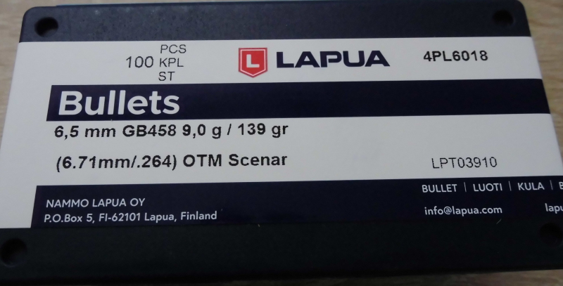 Geschosse LAPUA 6,5 / .264 139gr OTM Scenar – Bild 1