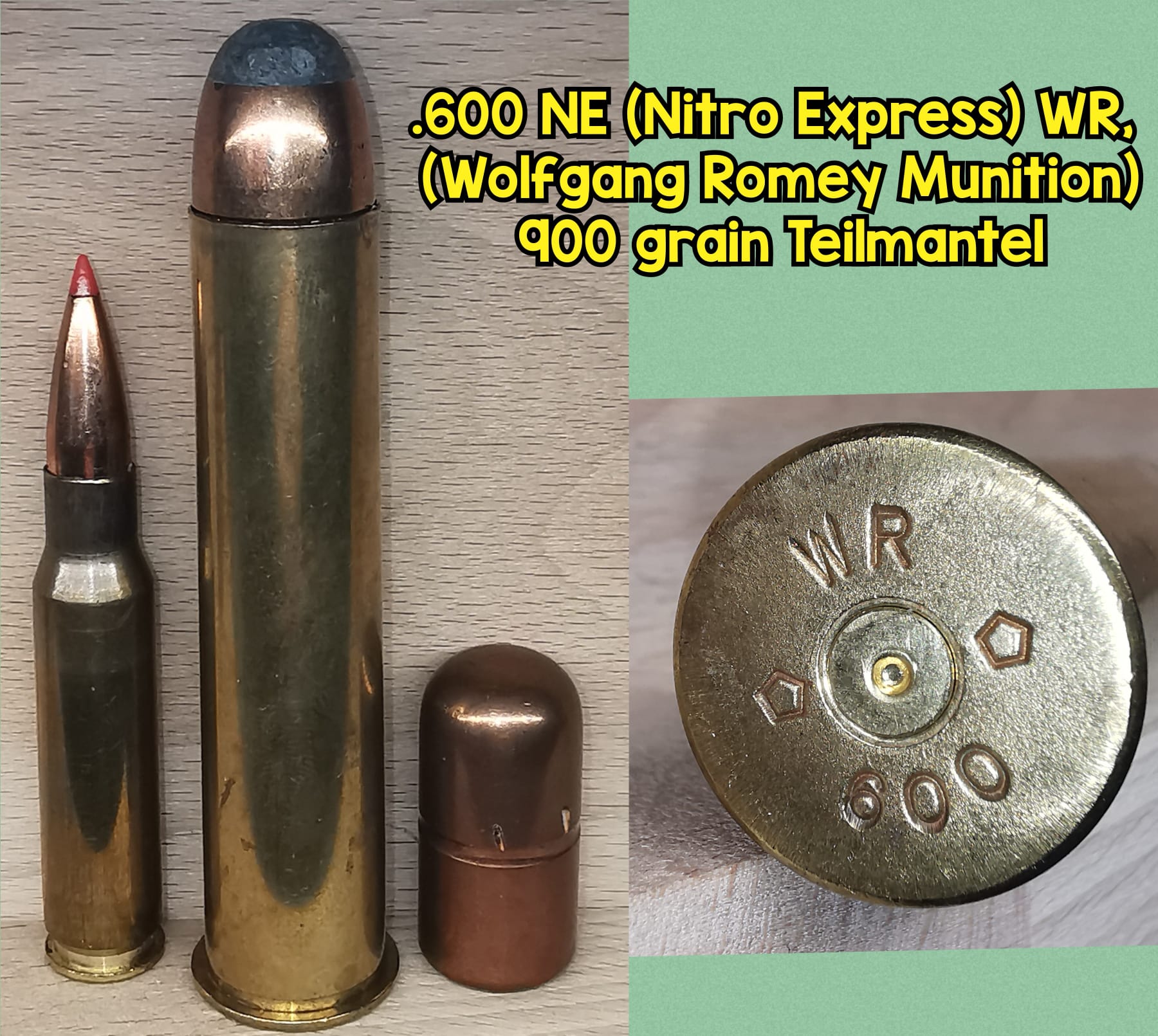 .600 NE (Nitro Express), WR (Wolfgang Romey Munition), TM, Deko-Patrone – Bild 1