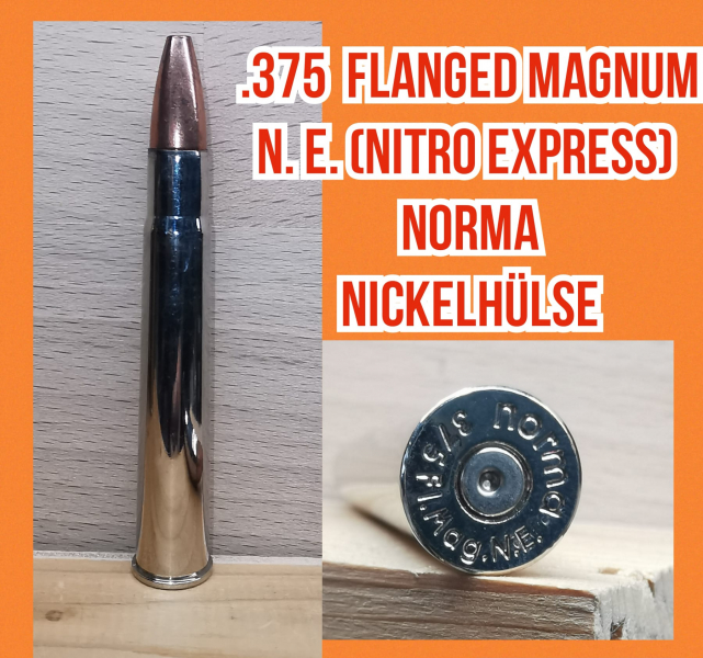 .375 Flanged Magnum N.E. (Nitro Express), NORMA Nickelhülse, Deko-Patrone – Bild 1