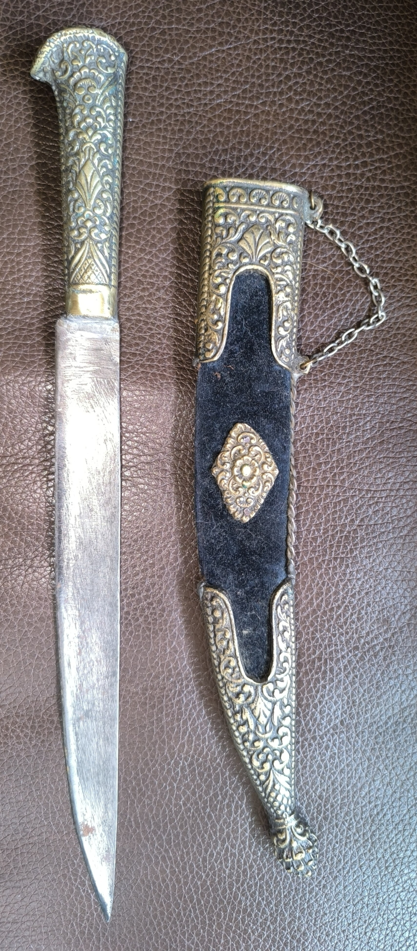 Historismus Dolch, Zierdolch, Samtscheide – Bild 4
