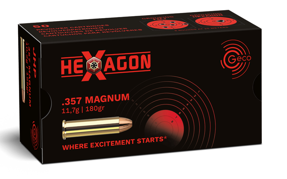 50 Schuss GECO .357 Magnum HEXAGON Hohlspitz MATCH Munition 180gr 11,7g Revolverpatronen Präzision ! – Bild 1