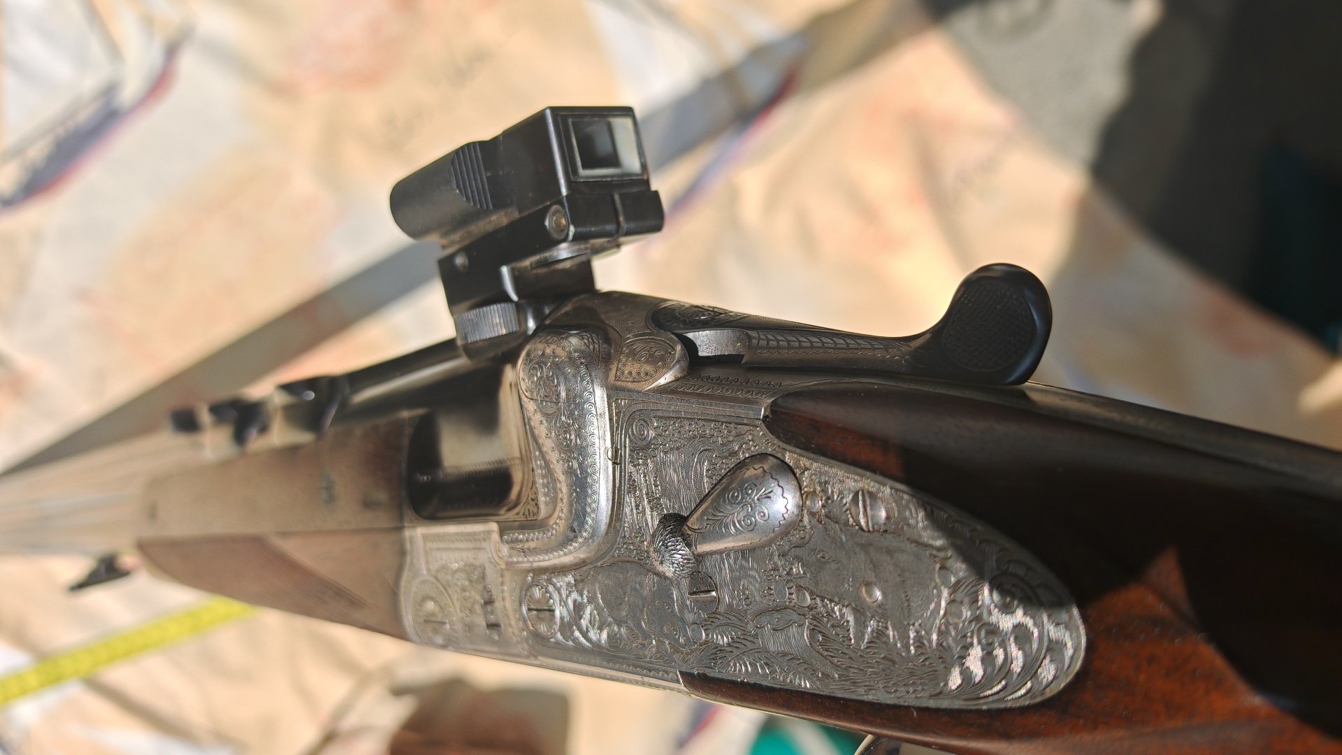 Krieghoff Bockdoppelbüchse 9,3x74R – Jagdgravur – Beschuss 1963 – B. Nickel Zielfernrohr – Bild 4