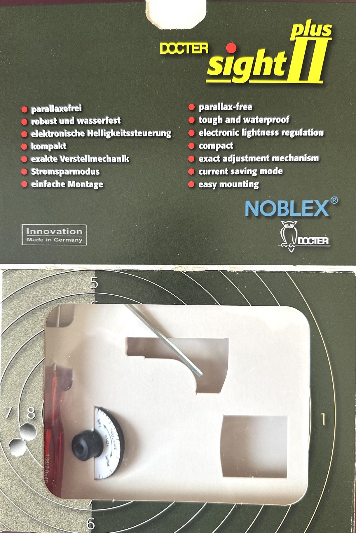 DOCTER sight II 3,5 Rotlicht-Reflexvisier, Verpackung, Werkzeug & Handbuch – Bild 2