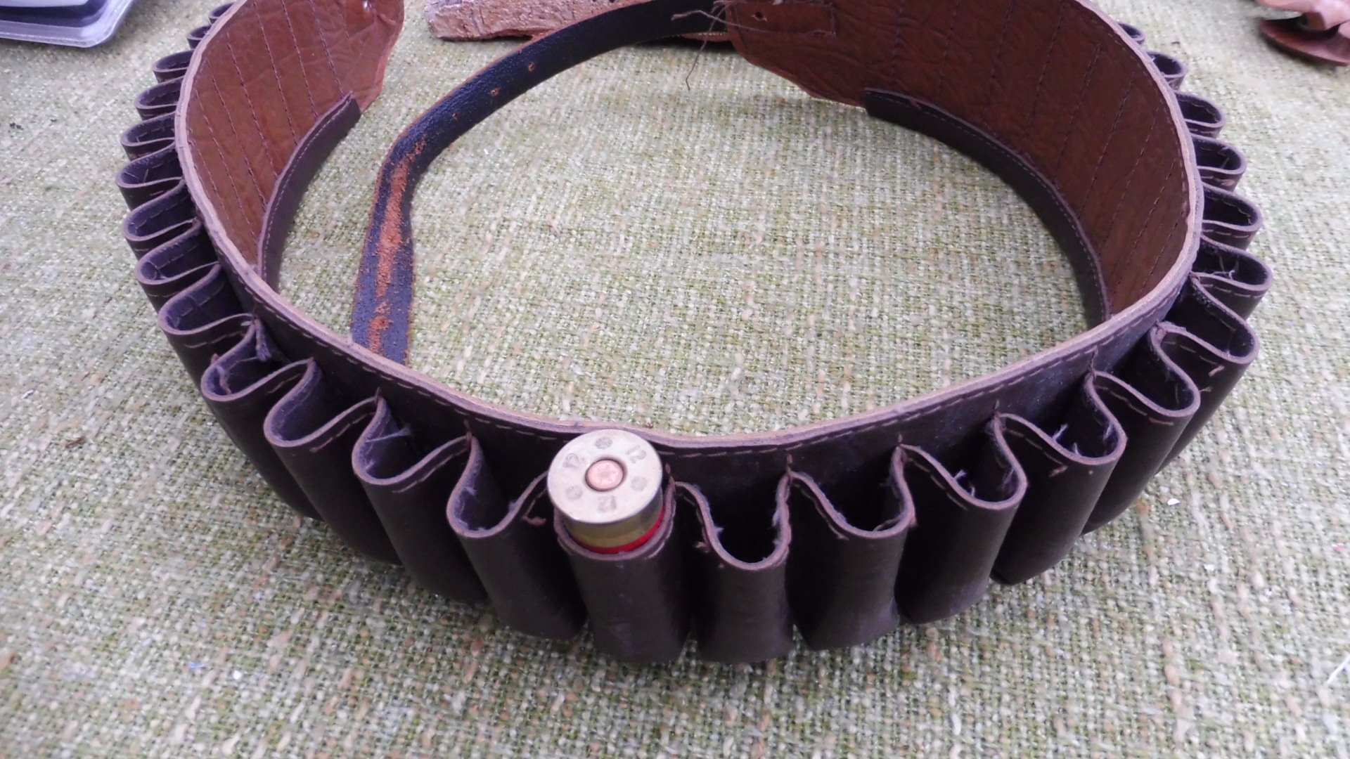 Schrotpatronengürtel Leder Kaliber 12 16 120cm für Entenjagd – Bild 1