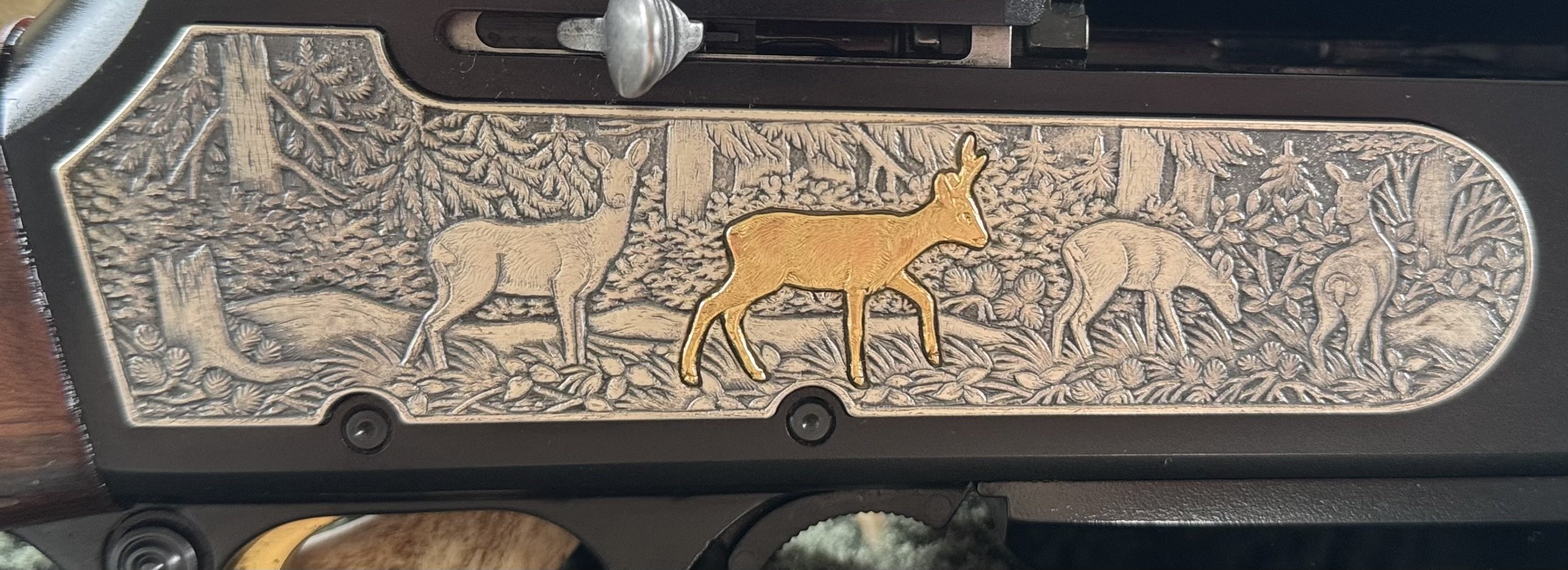 Browning BAR Mark II 9,3x62 – Drückjagd – R. CAPECE Gravur – vergoldete Wildmotive – Bild 4
