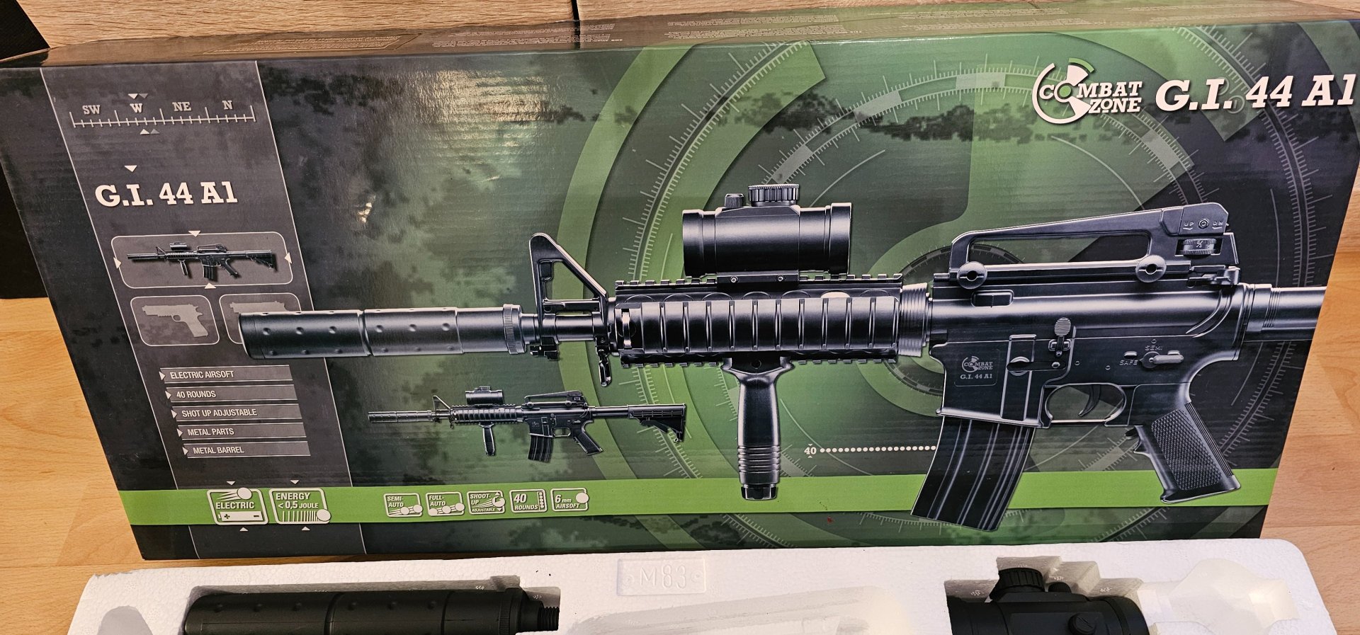 Combat Zone G.I. 44 A1 AEG 6mm Airsoft <0,5J Komplettset + Zubehör OVP – Bild 1