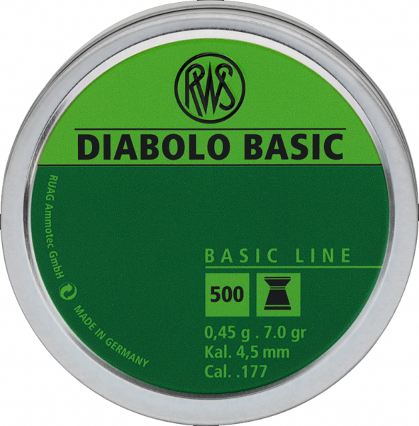 500 Stück RWS BASIC L DIABOLO 4,5mm 0,45g #2315092 für LuftGewehr und LuftPistole | Blei Flachkopf – Bild 1