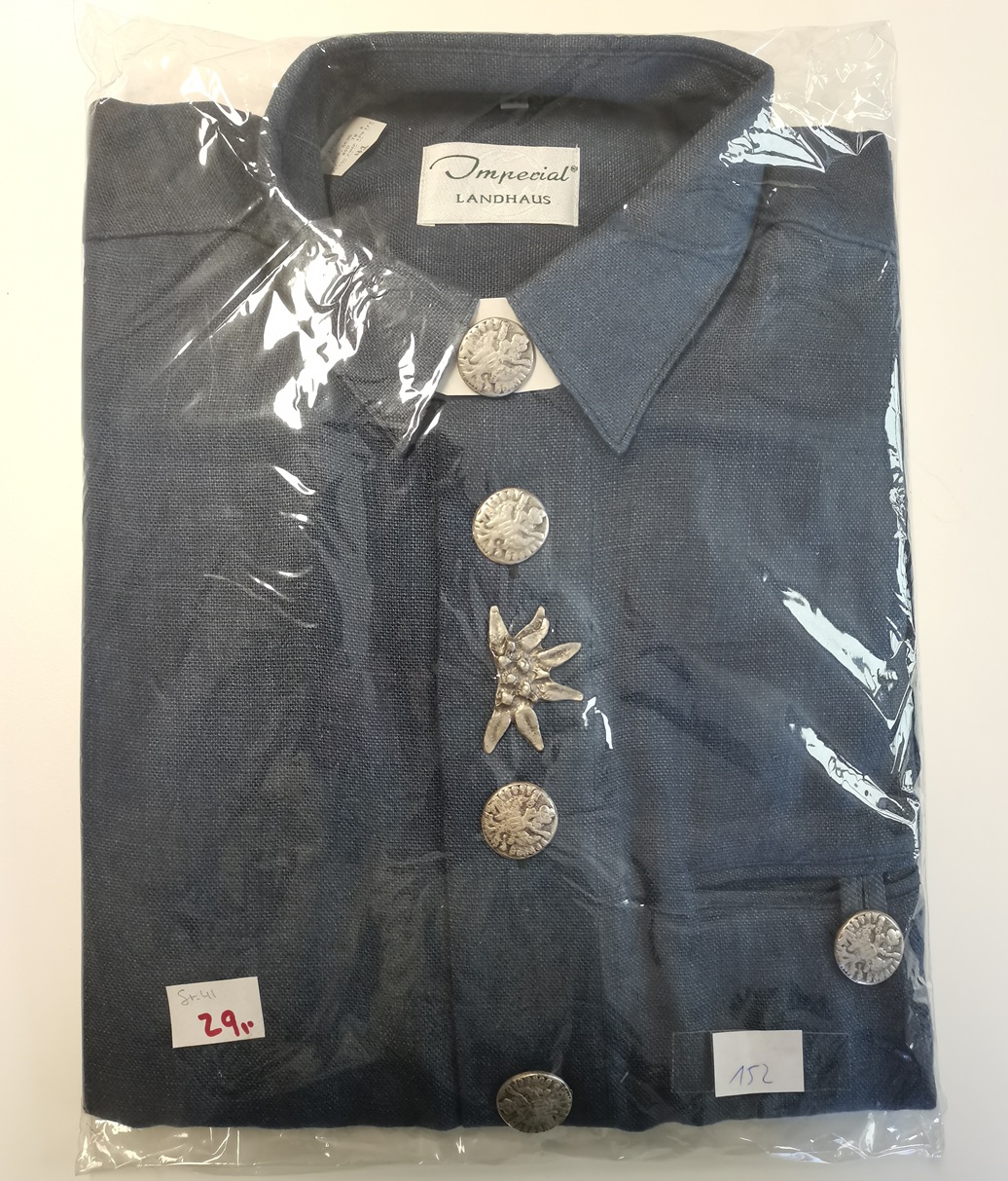 Imperial Landhaus Trachtenhemd, Langarm blau 100% Leinen Gr. 41 ---NEUWARE--- – Bild 1