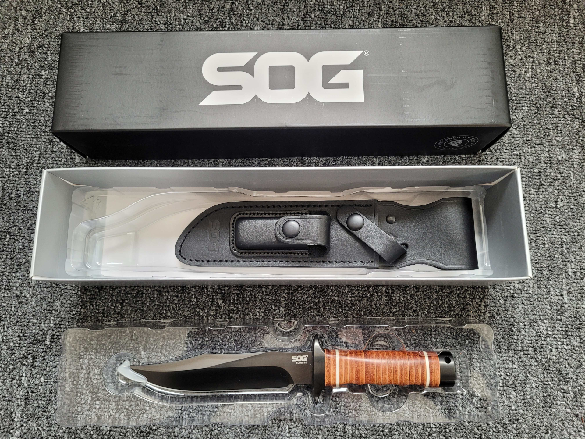 SOG Bowie 2.0 (S1T-L), Messer, neu, Ledergriff/Lederscheide. „Vietnam Bowie“ – Bild 5