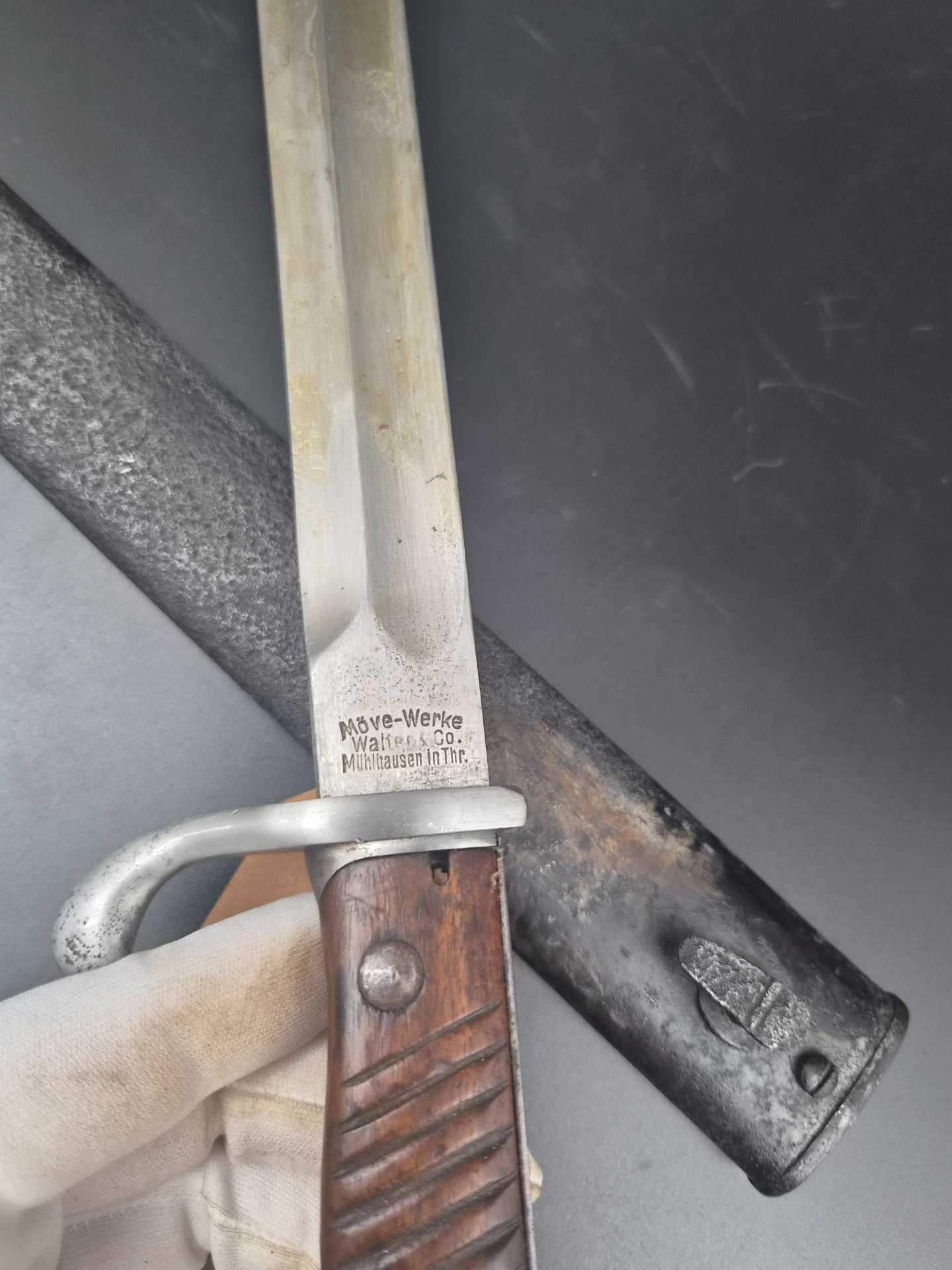 Seitengewehr 98/05 neuer Art (+ Feuerschutzblech) mit Stahlscheide, Möve- Werke – Bild 5