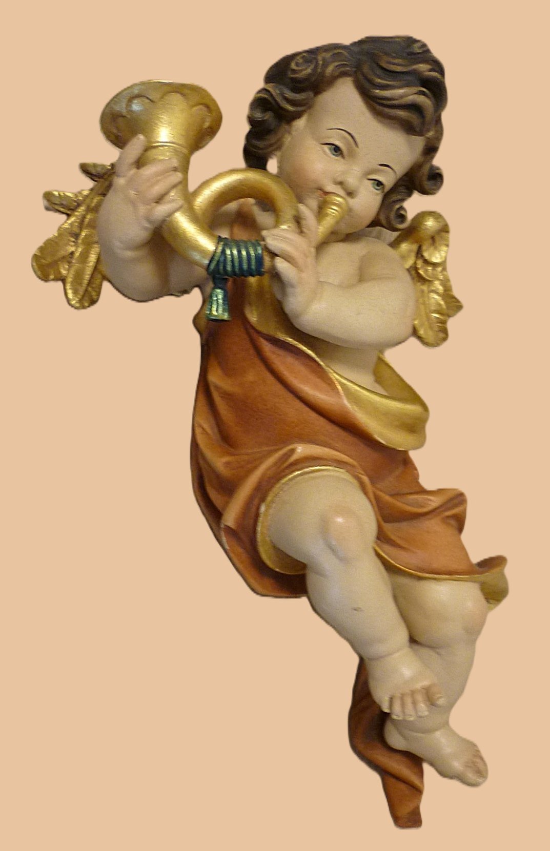 Große Engelfigur Putto mit Jagdhorn – Bild 1