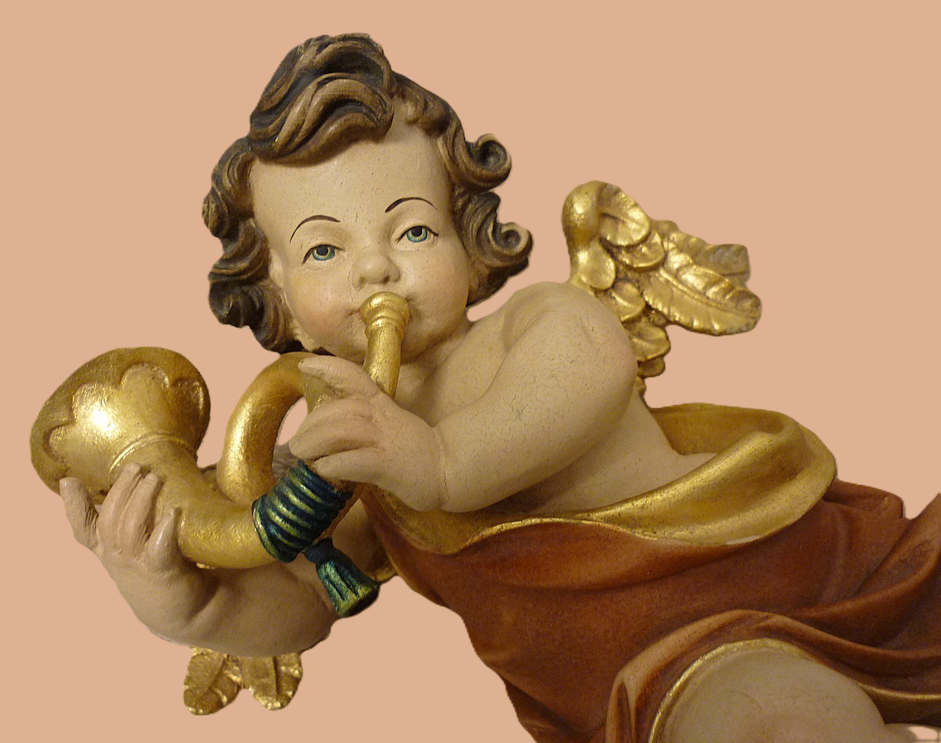 Große Engelfigur Putto mit Jagdhorn – Bild 2