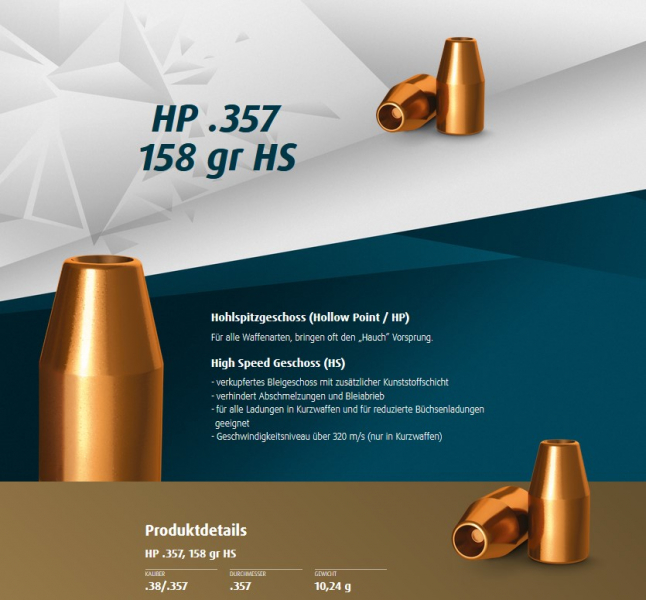 H&N Geschosse .357 HP HS 158gr. 500St. (.357Mag) – Bild 1