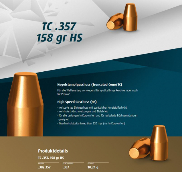 H&N Geschosse .357 TC HS 158gr. 500St. (.357Mag) – Bild 1