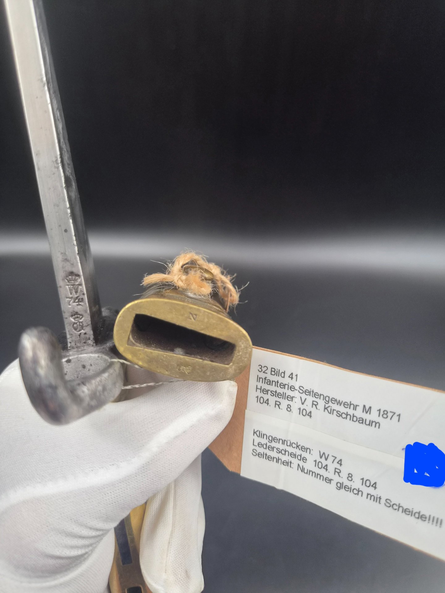 Preussen Bajonett M 1871 mit Scheide - Nummerngleich "104 R.8. 104" - sehr selten! – Bild 4