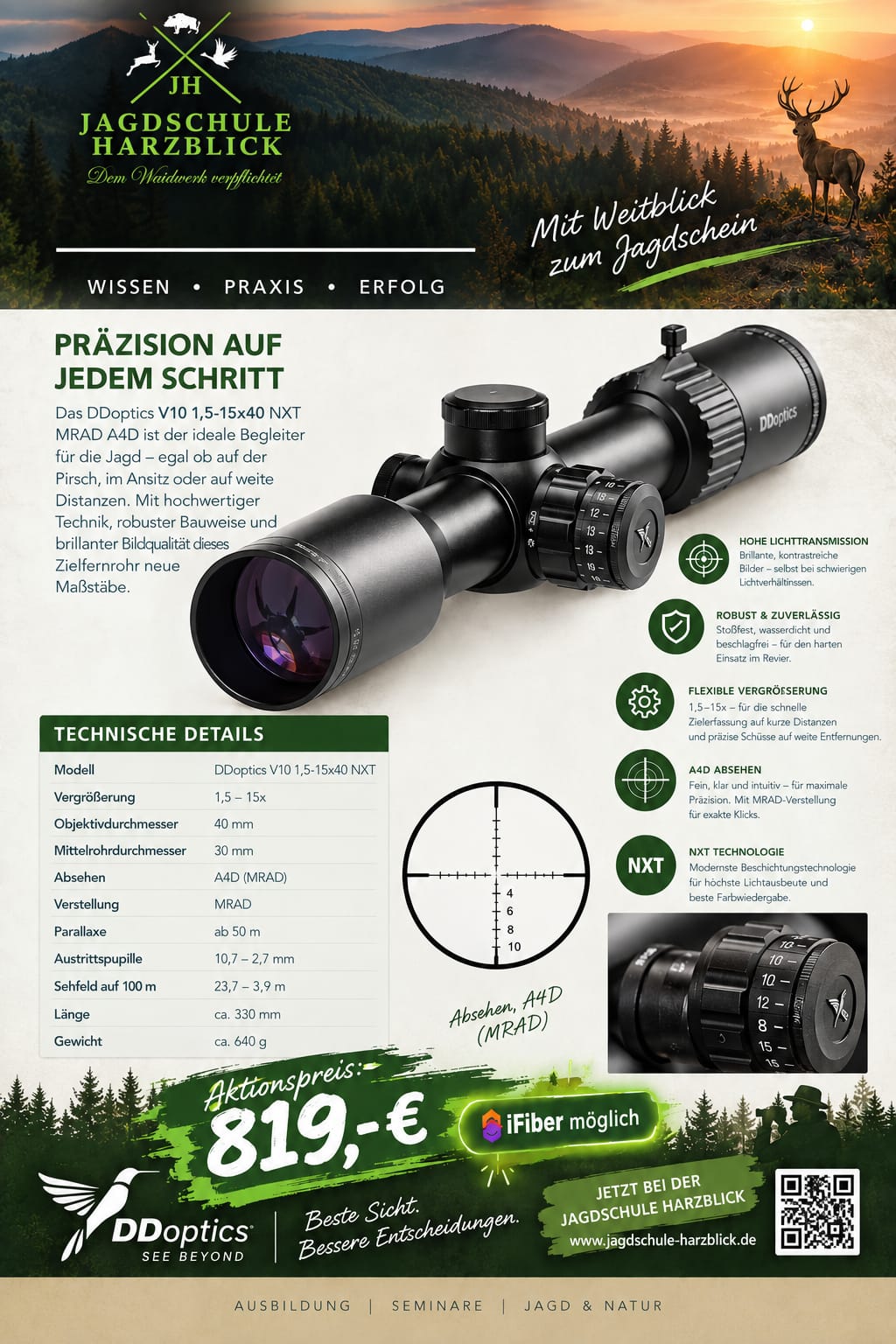 Zielfernrohr/ Drückjagdglas 1,5-15x40 NXT DDoptics, mit Manual LP, Neu! – Bild 1