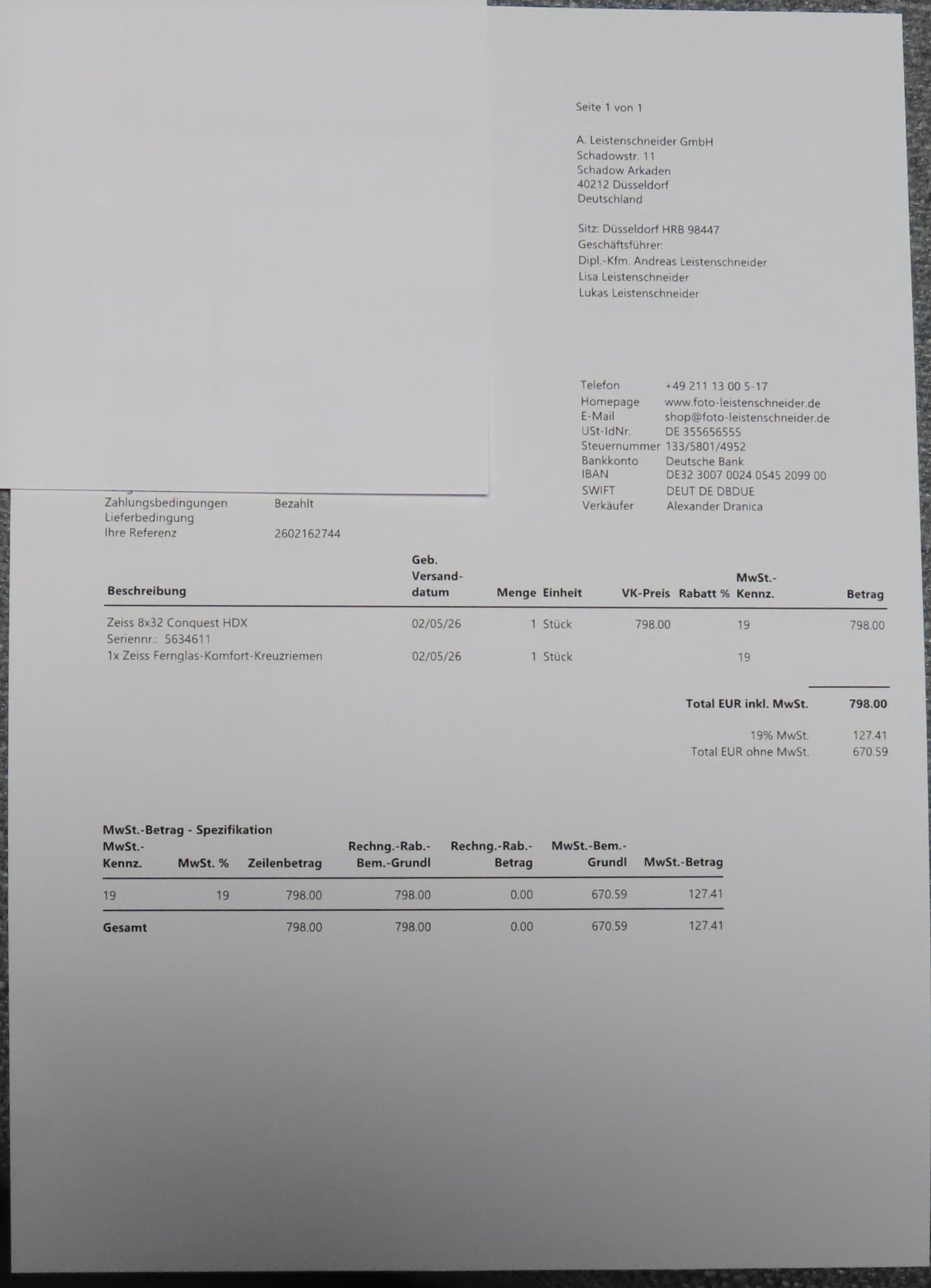 Zeiss Conquest 8 x 32 HDX Fernglas, Neu – Bild 10