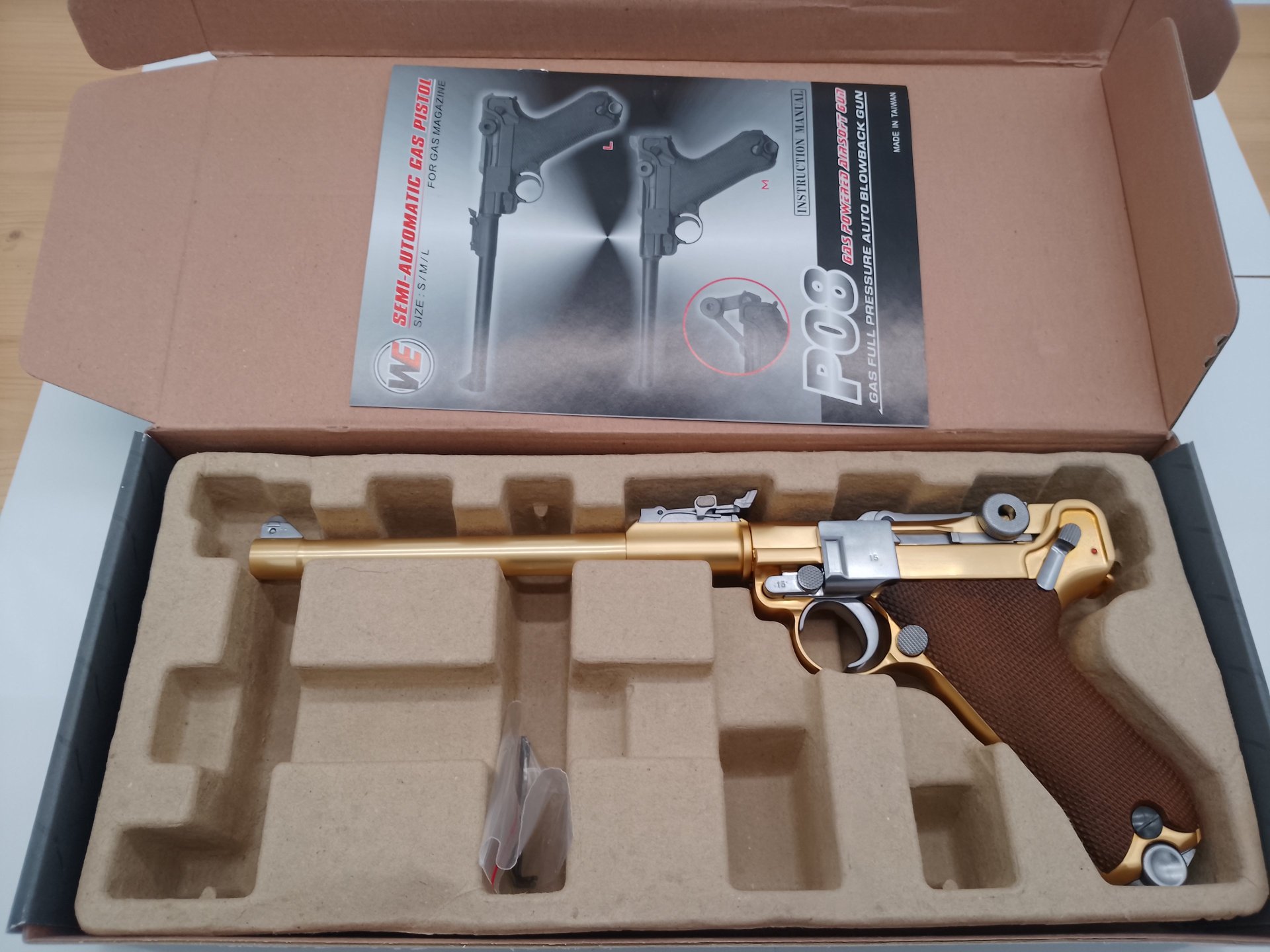 P08 , 8 Inch Full Metal GBB Gold Softair Pistole, 6 mm – Bild 7