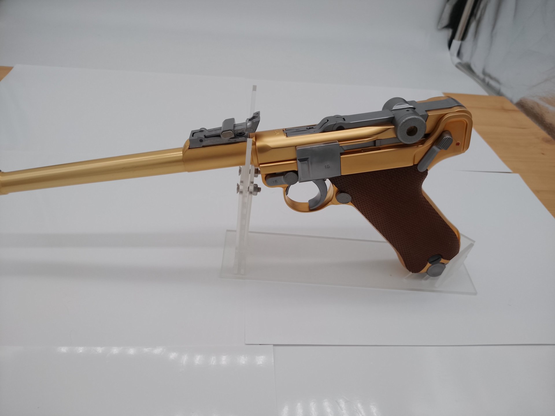 P08 , 8 Inch Full Metal GBB Gold Softair Pistole, 6 mm – Bild 4