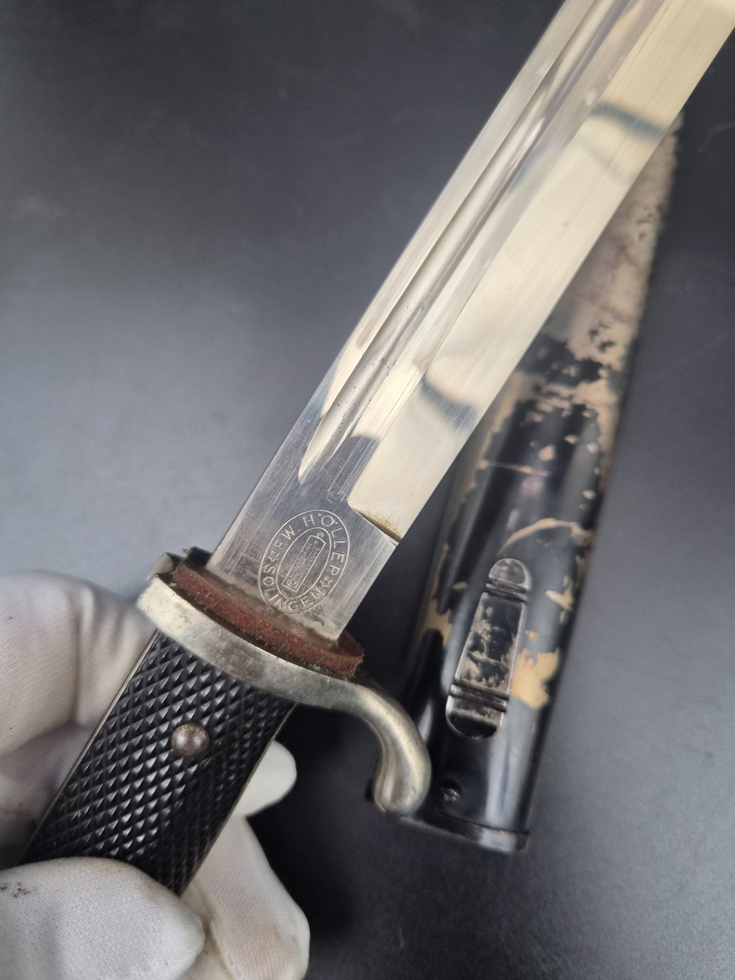 Extra Seitengewehr Ausgehbajonett kurz Wehrmacht F.W. HÖLLER mit Scheide – Bild 5