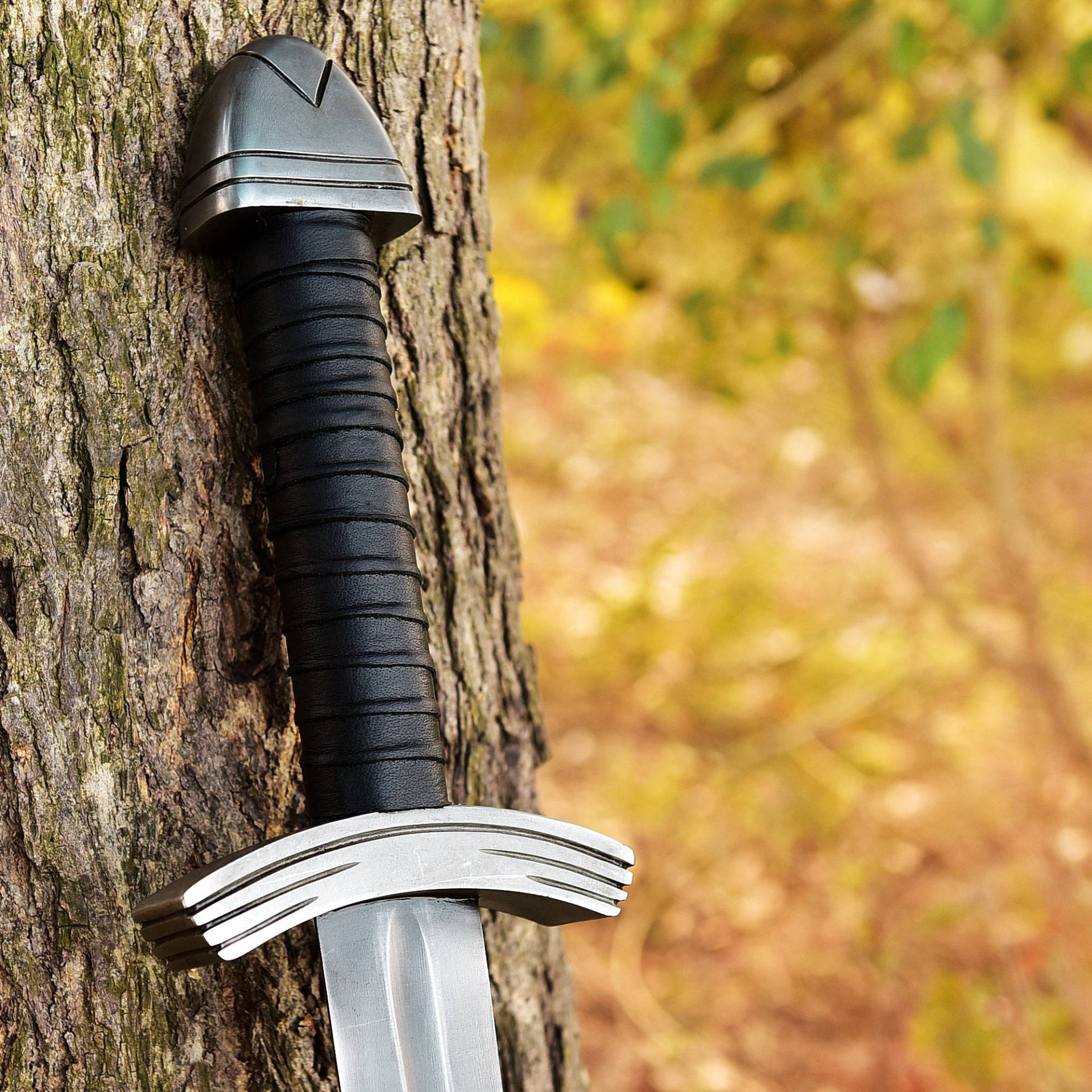 Double Edge Damascus Schwert mit Leder Mantel ( Leather-Griff)Custom Handmade 33,5 Inches Leather Ha – Bild 7