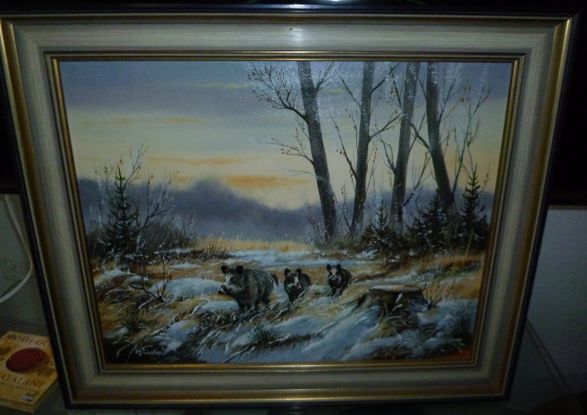 WILDSCHWEINROTTE, Jagdbild gerahmt – Bild 1