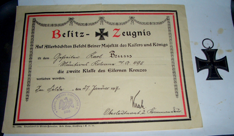 ORIGINAL 1 WK Eisernes Kreuz 2. Klasse EKII 1914 MIT SCHÖNER VERLEIHUNGSURKUNDE – Bild 1