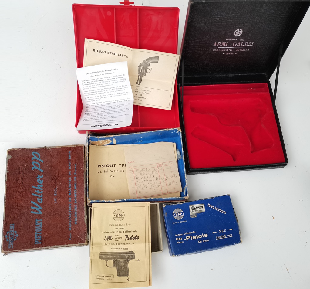 4x originalverpackung, Walther PP, Galesi, SM Rhöner Mod. 10, Perfecta, Kipplaufrevolver Mod. 4 – Bild 2