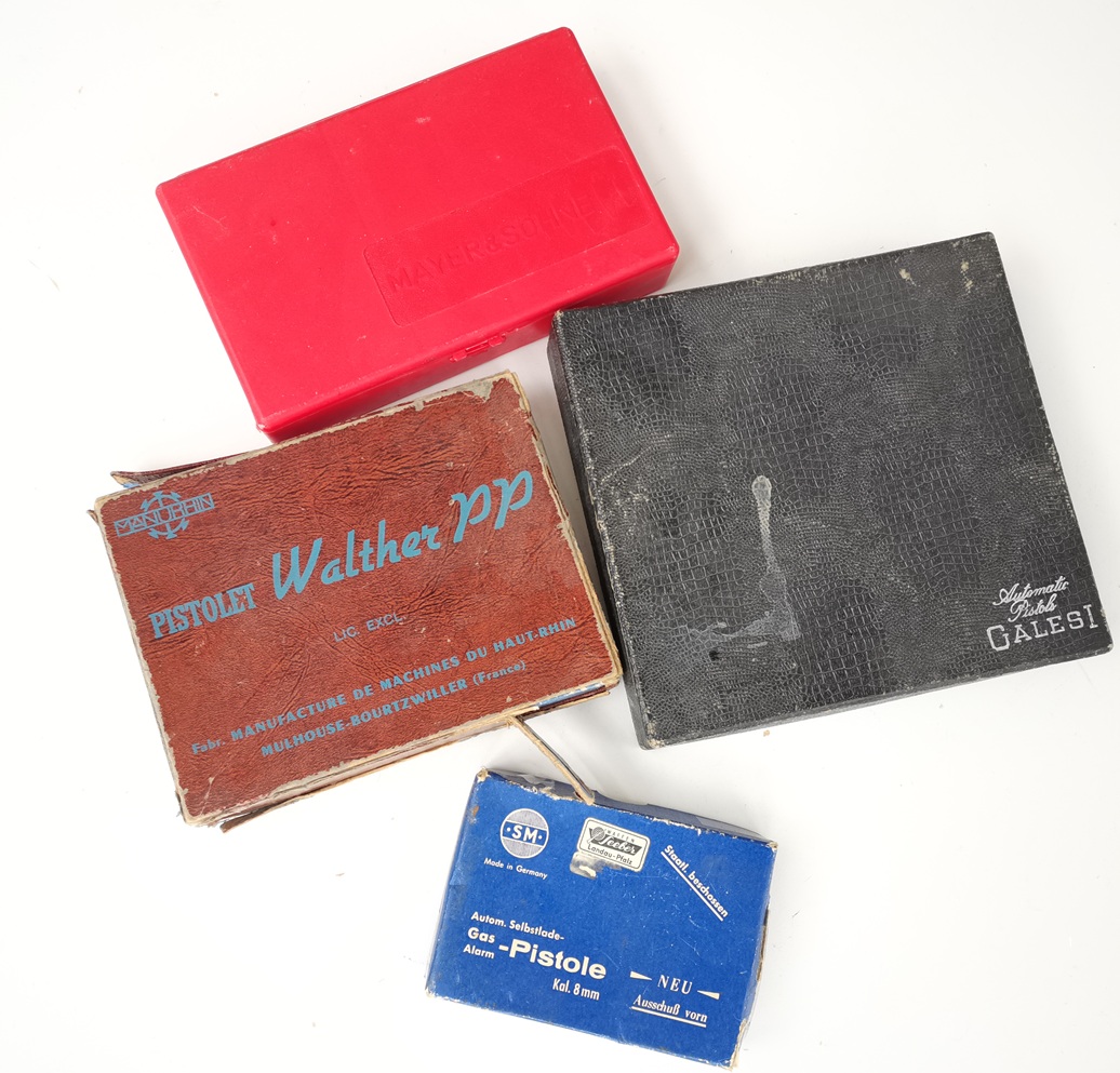 4x originalverpackung, Walther PP, Galesi, SM Rhöner Mod. 10, Perfecta, Kipplaufrevolver Mod. 4 – Bild 1