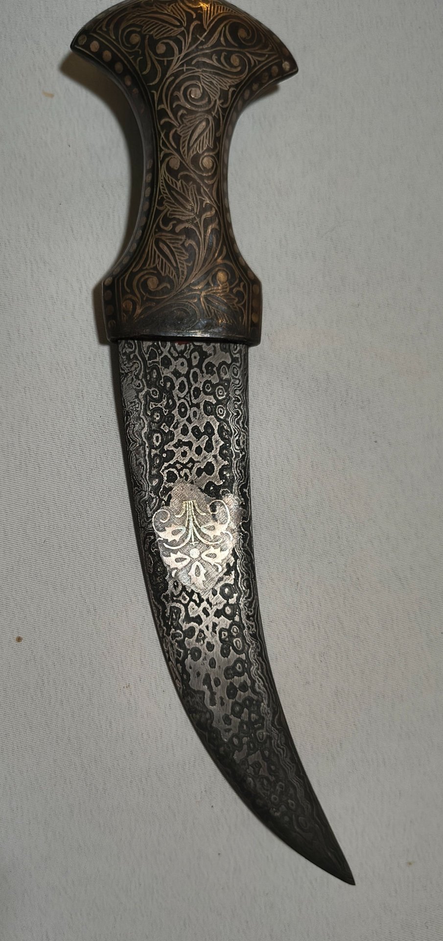 Antiker indischer Khanjar Dolch mit Scheide – Damast / Wootz Klinge Koftgari – Bild 5