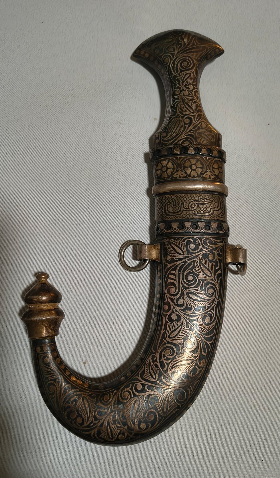 Antiker indischer Khanjar Dolch mit Scheide – Damast / Wootz Klinge Koftgari – Bild 6