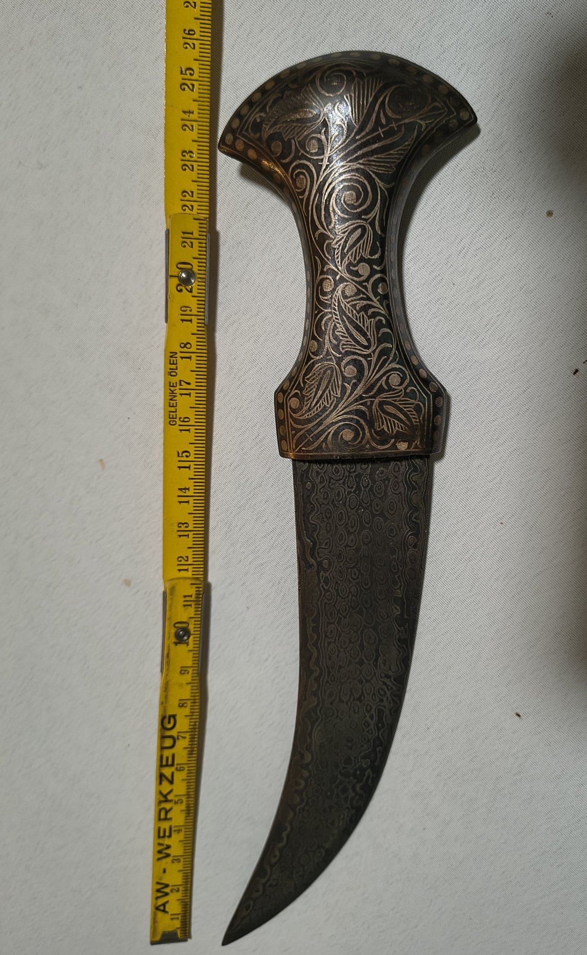 Antiker indischer Khanjar Dolch mit Scheide – Damast / Wootz Klinge Koftgari – Bild 3