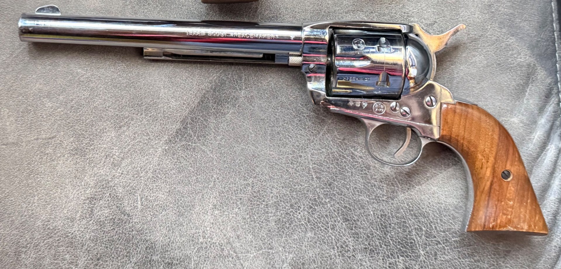 SAA Revolver Schmidt Ostheim Texas Scout Peacemaker PtB 7-72 chrom – Bild 2