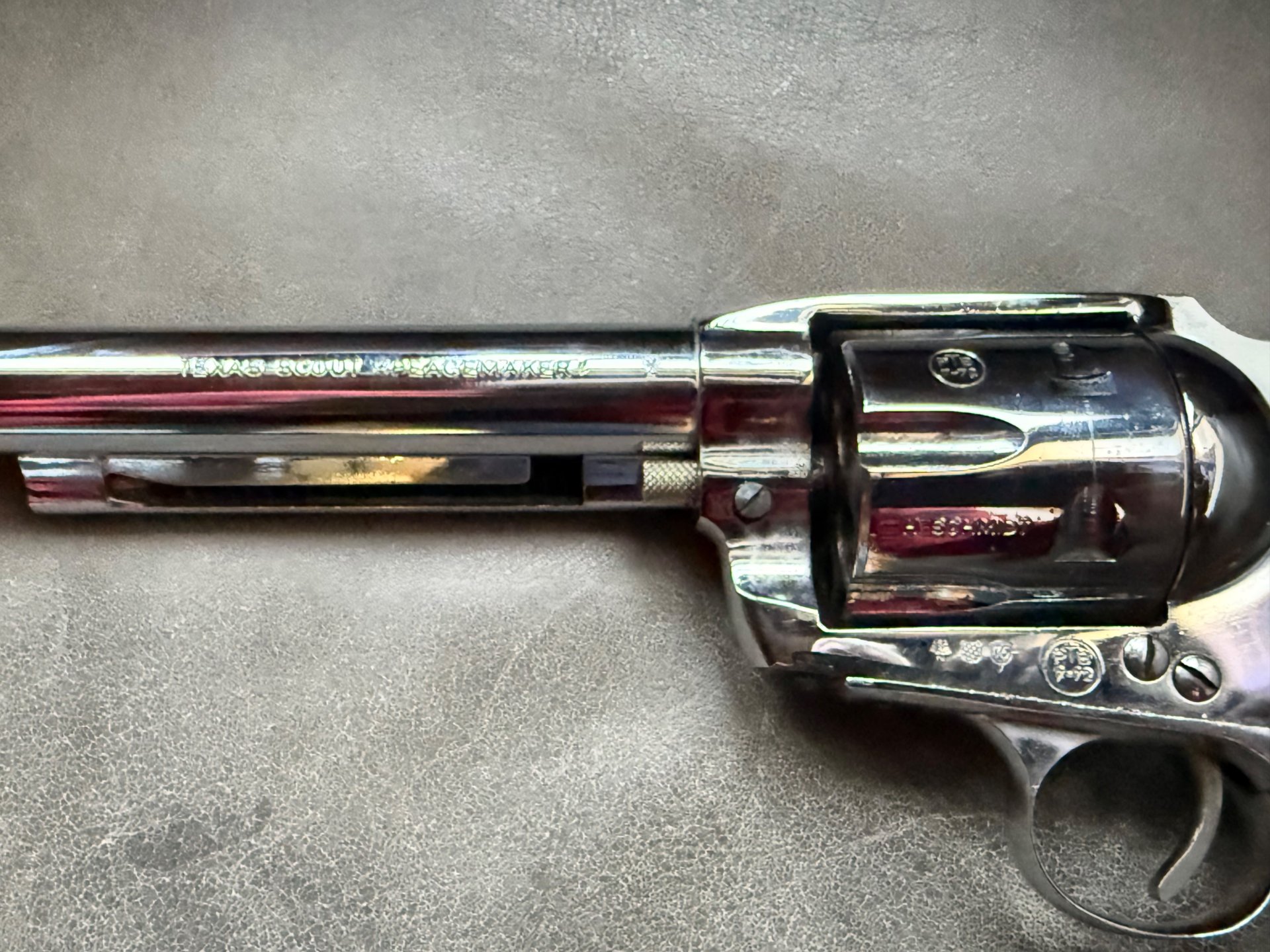 SAA Revolver Schmidt Ostheim Texas Scout Peacemaker PtB 7-72 chrom – Bild 1