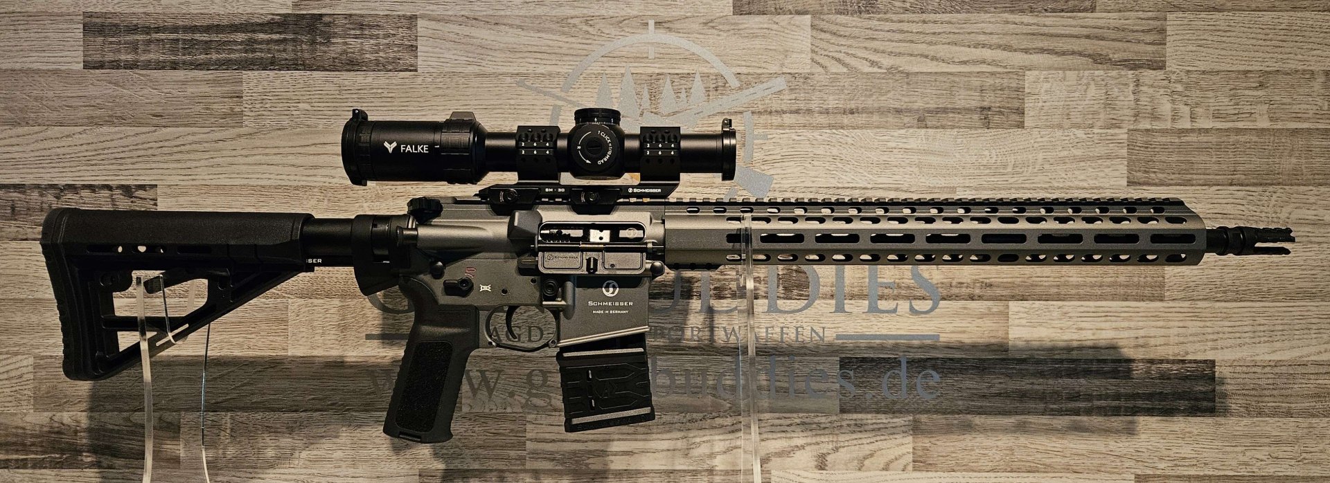 Neuware vom Fachhandel - Schmeisser AR15 M5FL Grey 16,75" .223Rem montiert mit Falke 1-8x24 TAC – Bild 1