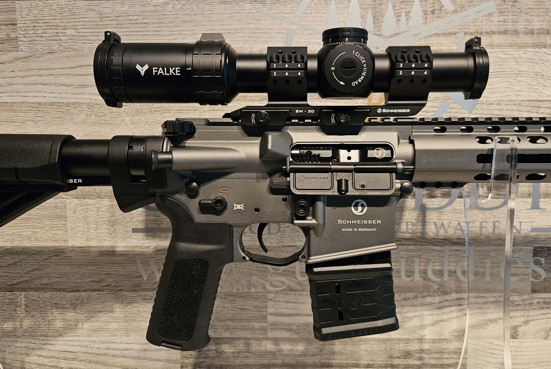 Neuware vom Fachhandel - Schmeisser AR15 M5FL Grey 16,75" .223Rem montiert mit Falke 1-8x24 TAC – Bild 4
