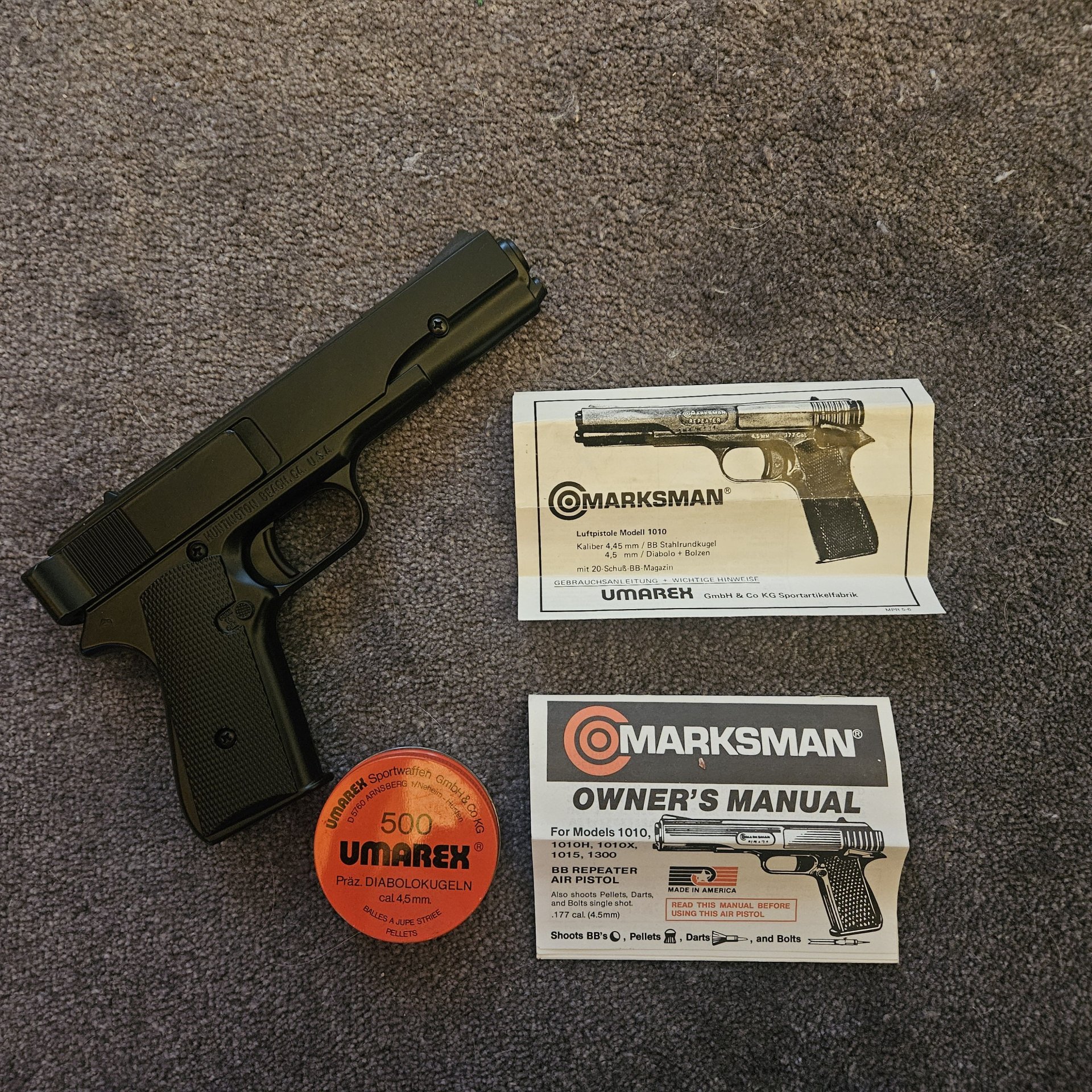 Marksman 1010 Luftpistole 4,5mm/BB – Sammlerzustand von 1993! OVP-Anleitungen, Rechnung,DDR-Munition – Bild 1