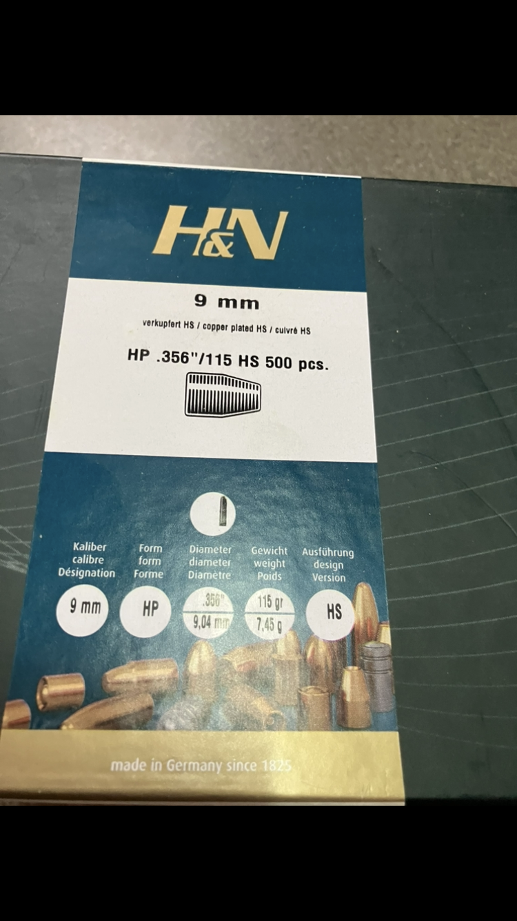 H&n Geschosse 9mm 1500 Stück 115 grs HS HP – Bild 1