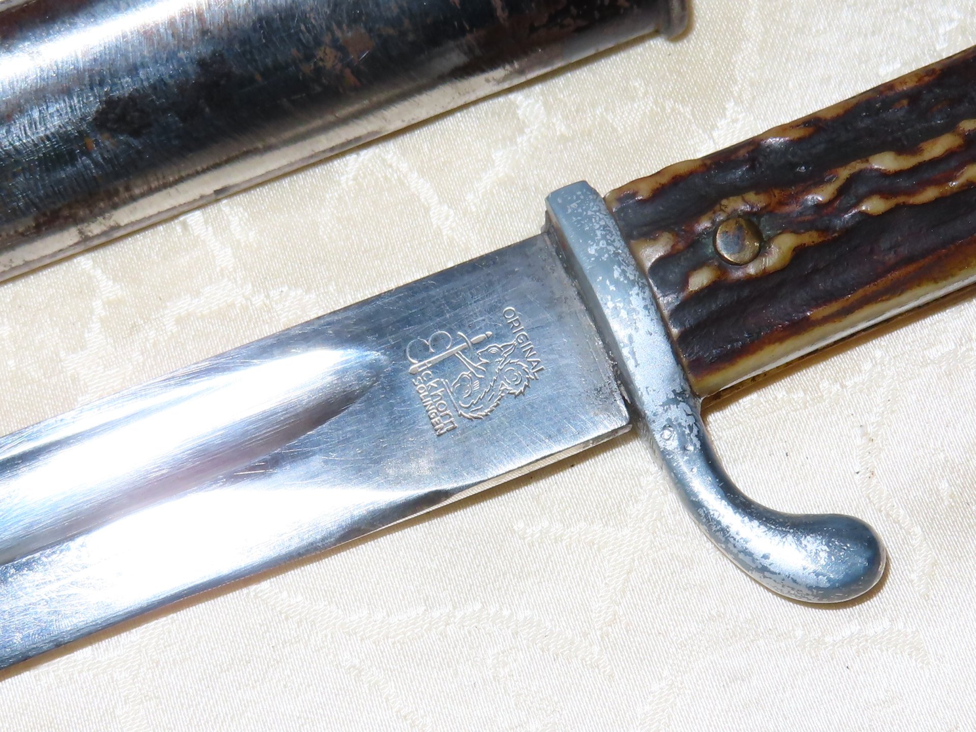 Bajonett Extra Seitengewehr Gebirgsjäger mit Hirschhorngriff Deutsch 2 WK, Eickhorn Solingen N10 – Bild 6