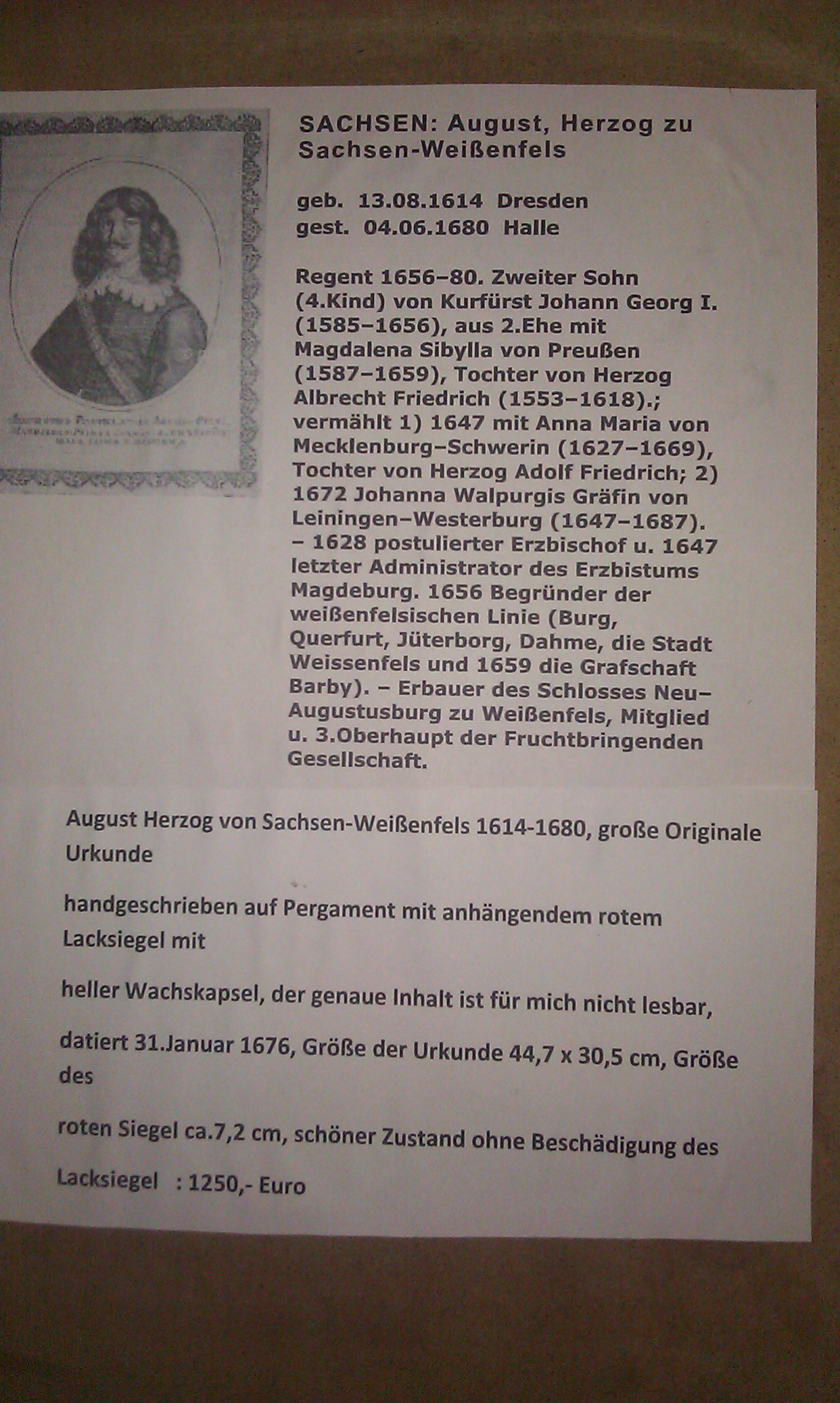 Originale Urkunde 1676 Sachsen – Bild 3