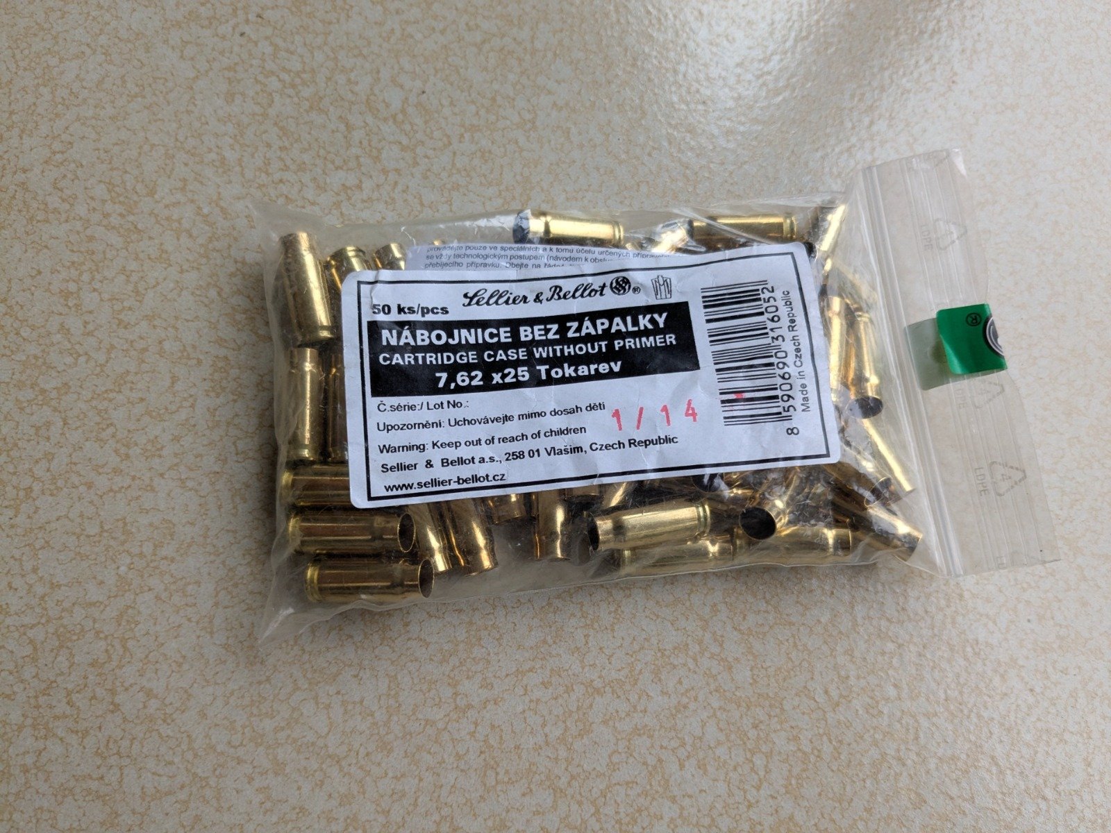 Neue S&B Hülsen 7,62x25 Tokarev – ungezündet (1 Beutel / 50 Stück) – Bild 1